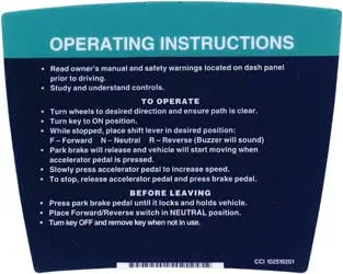 Operating Instructions Decal - Club Car Ds & Precedent 1