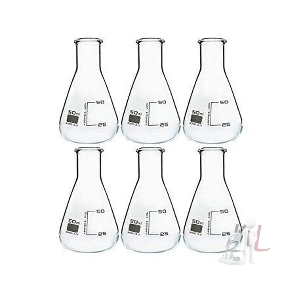50Ml Conical Flask  Borosilicate Glass 3.3 Pack Of 6 Pcs 1