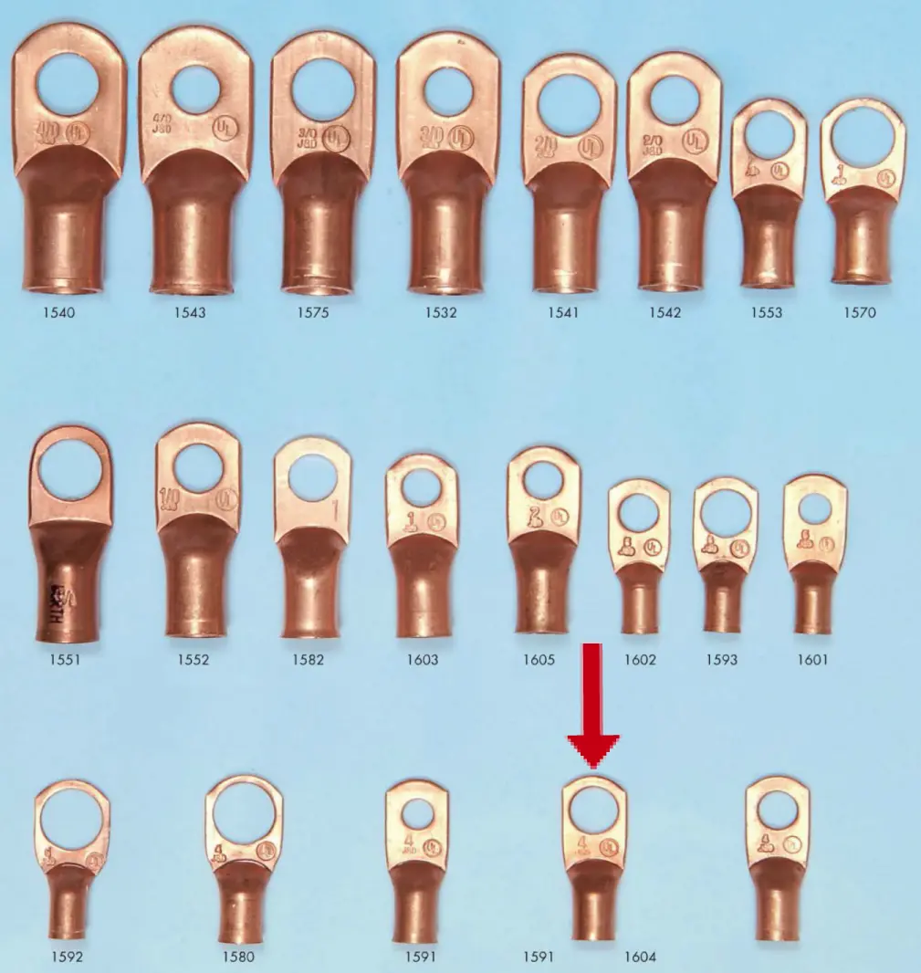 4 Gauge Wire End Lug Copper 5/16" Hole 1