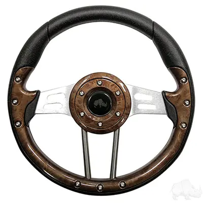 Rhox Steering Wheel, Aviator 4 Woodgrain Grip/Brushed Aluminum Spokes 13" Diameter 1