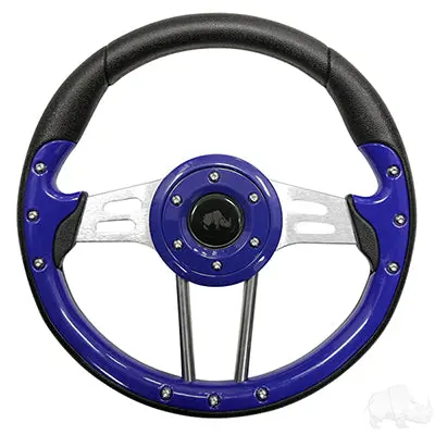 Rhox Steering Wheel, Aviator 4 Blue Grip/Brushed Aluminum Spokes 13" Diameter 1