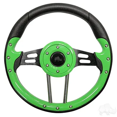 Rhox Steering Wheel, Aviator 4 Lime Green Grip/Black Spokes 13" Diameter 1