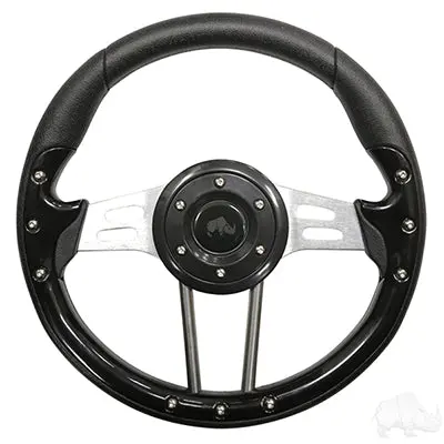 Steering Wheel, Aviator 4 Black Grip/Brushed Aluminum Spokes 13" Diameter 1