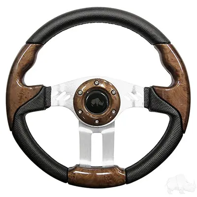 Rhox Steering Wheel, Aviator 5 Woodgrain Grip/Brushed Aluminum Spokes 13" Diameter 1
