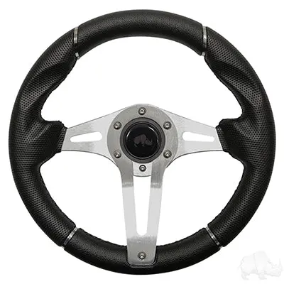 Rhox Steering Wheel, Challenger Black Grip/Brushed Aluminum Spokes 13" Diameter 1