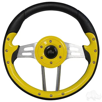Steering Wheel, Aviator 4, Yellow Grip/Black Spokes, 13" Diameter 1