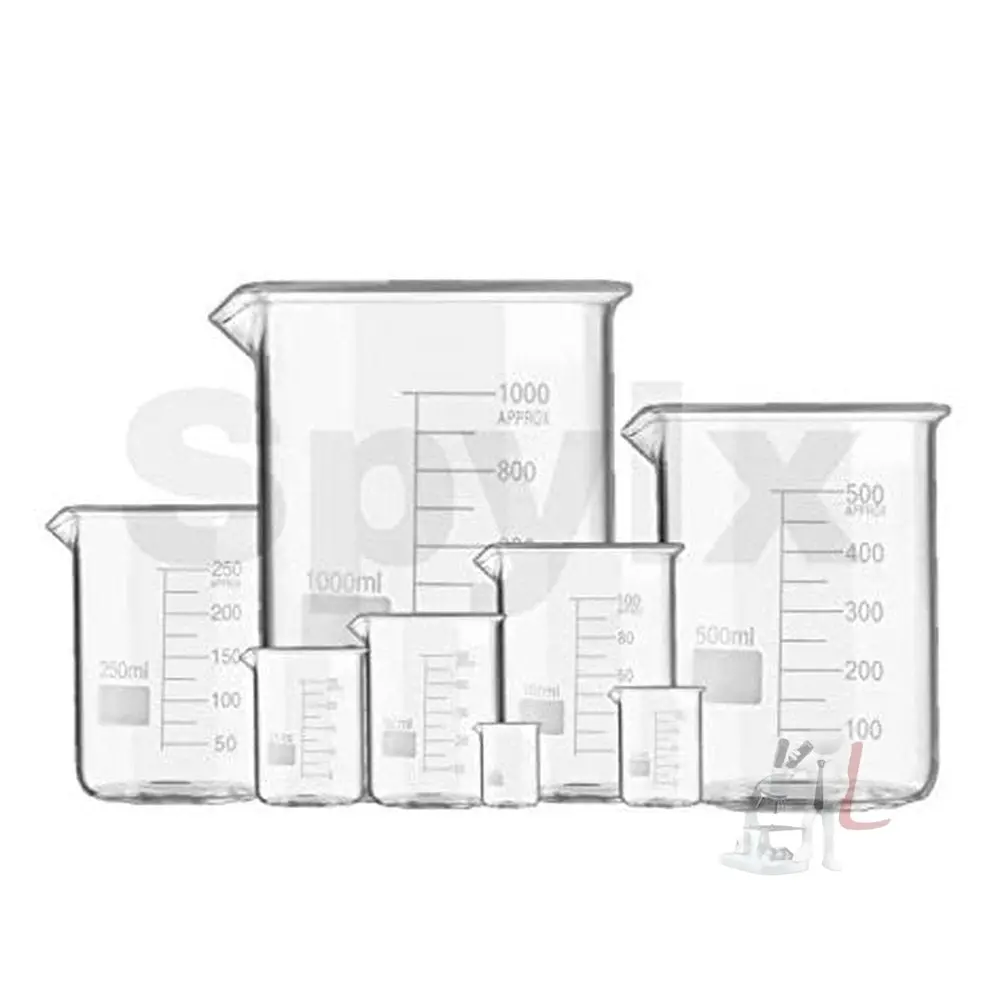 Borosilicate 3.3 Glass Beaker 5 Ml, 10 Ml, 25 Ml, 50 Ml, 100 Ml, 250 Ml, 500 Ml, 1000 Ml With Graduation Marks, Set Of 8 Beakers 1