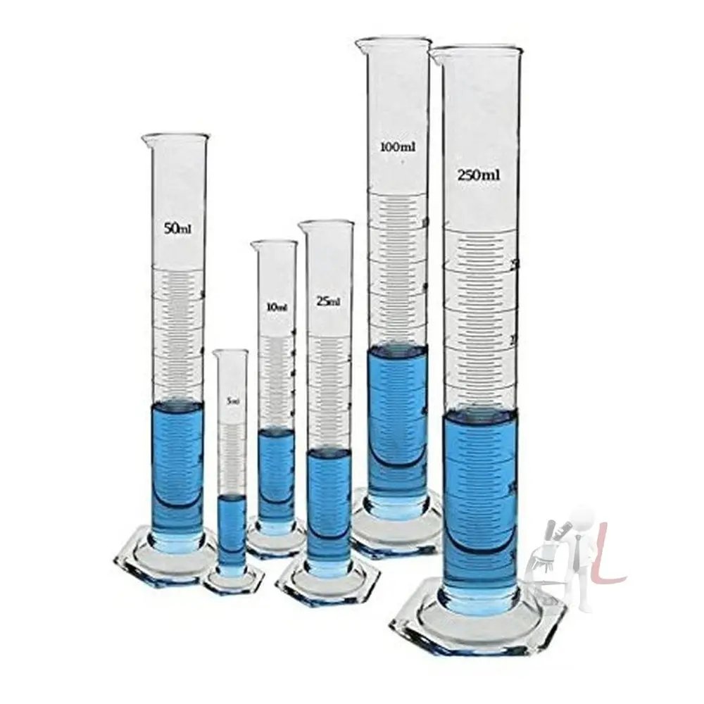 Borosilicate 3.3 Glass Measuring Cylinder 5 Ml, 10 Ml, 25 Ml, 50 Ml, 100 Ml, 250 Ml With Graduation Marks, Set Of 6 Measuring Cylinders 1