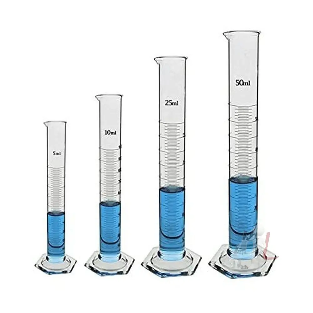 Borosilicate 3.3 Glass Measuring Cylinder 5 Ml, 10 Ml, 25 Ml, 50 Ml With Graduation Marks, Set Of 4 Measuring Cylinders 1