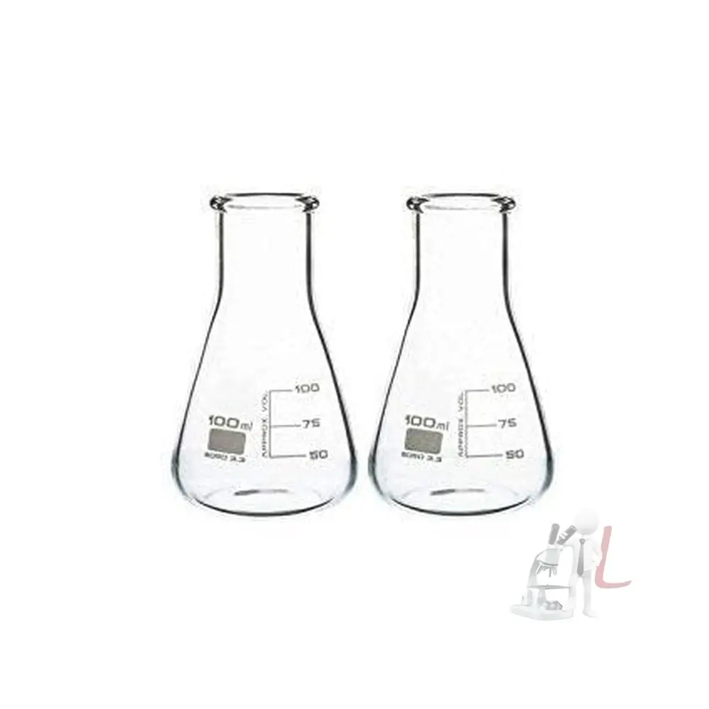 Conical Flask 100Ml, Wide Neck, Made Of Borosilicate Glass 3.3, Pack Of 2 1