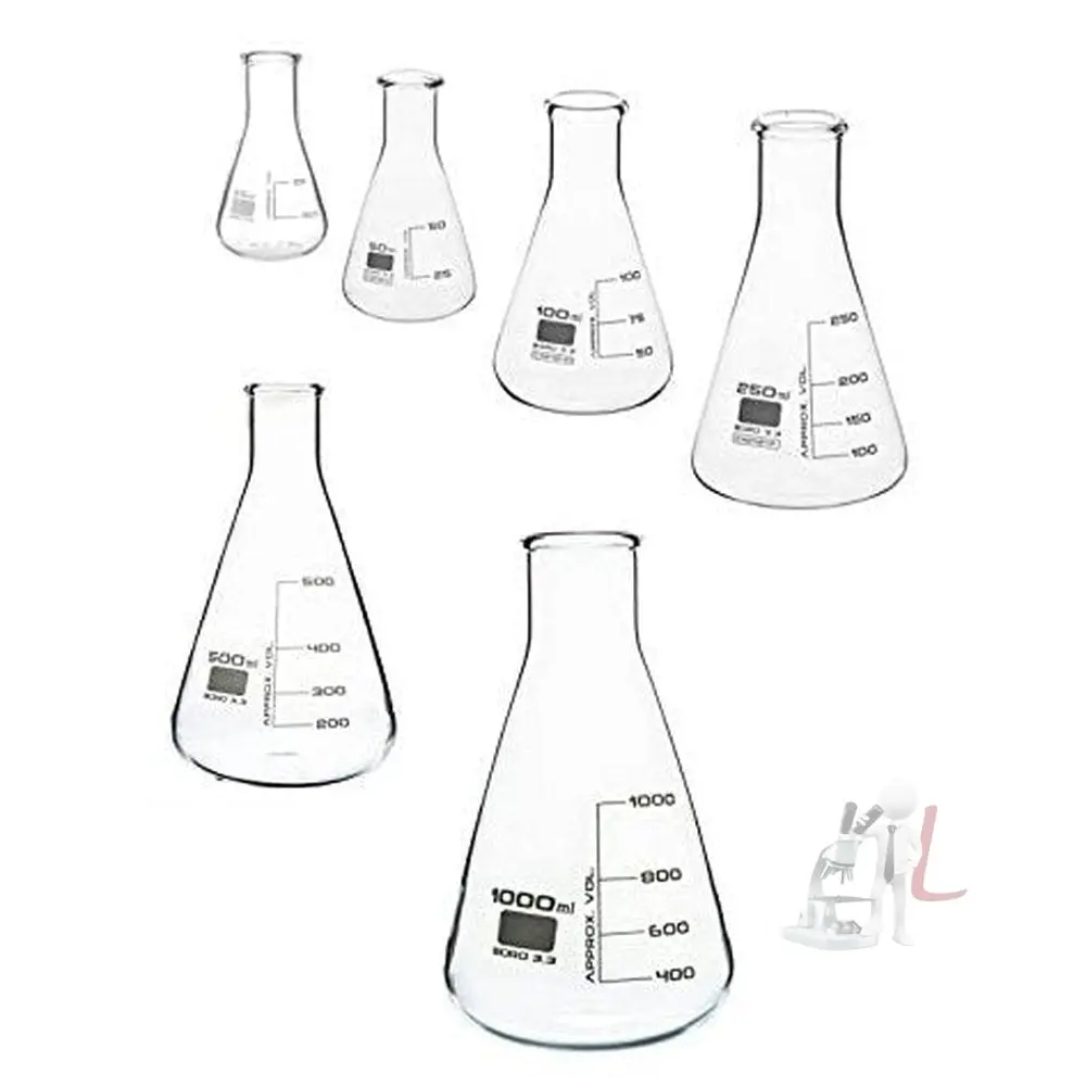 Conical Flask Set 25 Ml, 50 Ml, 100 Ml, 250 Ml, 500 Ml, 1000 Ml With Graduation Marks 1