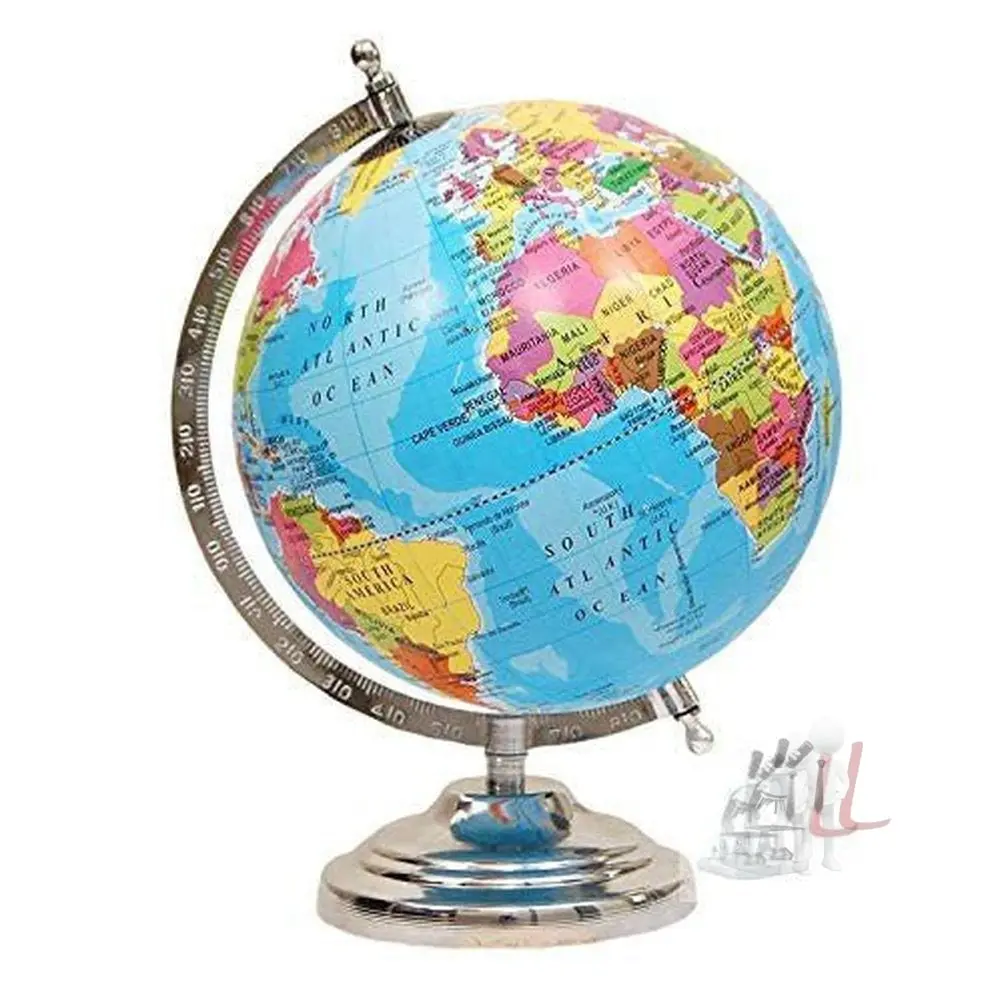 Educational Rotating 8 Inch World Globe With Nickel Plated Metal Base 1