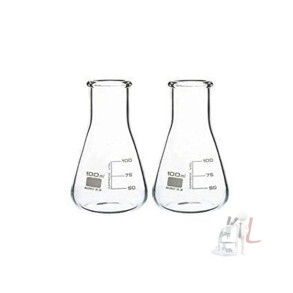 Erlenmeyer Conical Flask, Wide Neck, Made Of Borosilicate Glass 3.3, Pack Of 2, 100 Ml 1