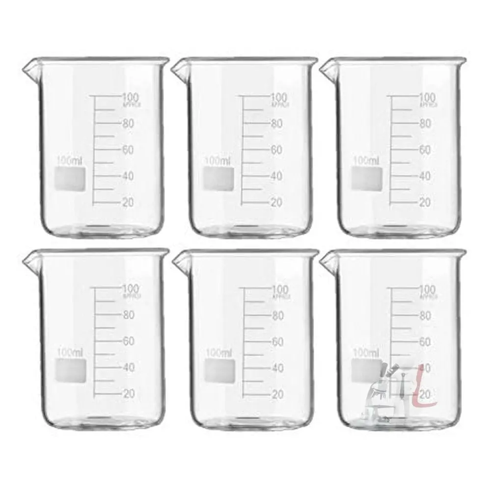 Glass Beaker Price High Quality Borosilicate 3.3 - 100 Ml 6 Pcs With Graduation Marks, Pack Of 6 1