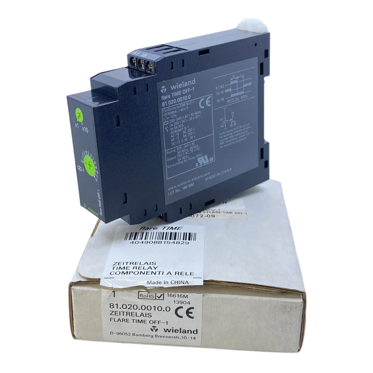 Wieland 81.020.0010.0 Zeitrelais 200-240V Ac 50/60Hz 250V Ac 30V Dc Zeitrelais 1