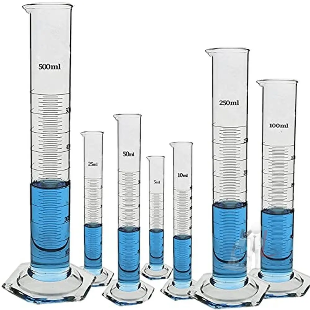 Spylx Borosilicate 3.3 Glass Measuring Cylinder 5 Ml, 10 Ml, 25 Ml, 50 Ml, 100 Ml, 250 Ml, 500 Ml With Graduation Marks, Set Of 7 Measuring Cylinders 1