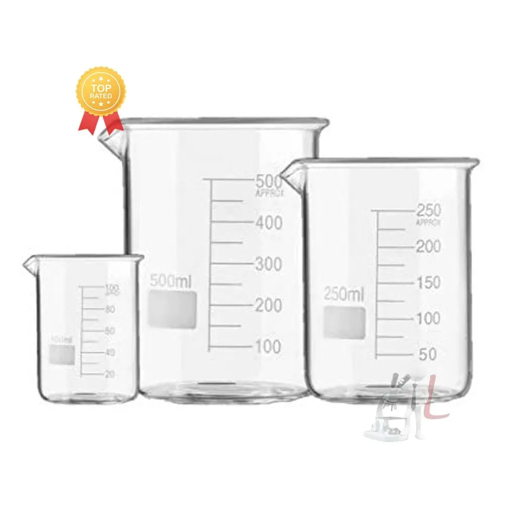 Spylx High Quality Borosilicate 3.3 Glass Beakers - 100 Ml, 250 Ml, 500 Ml, Pack Of 3 1