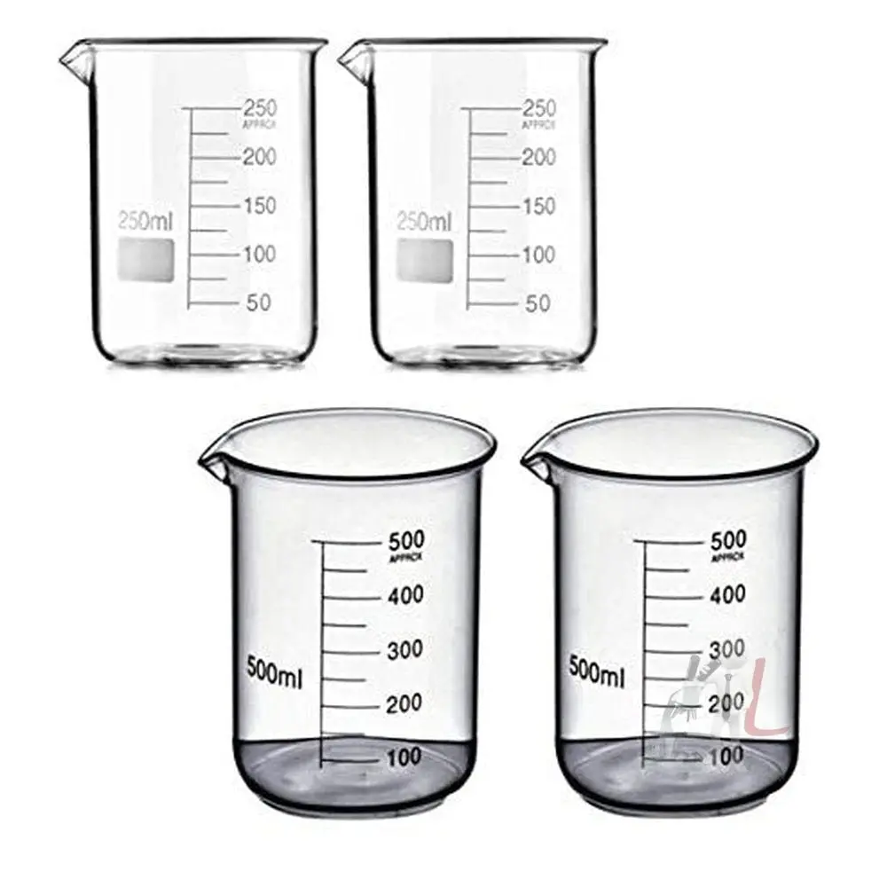Spylx High Quality Borosilicate 3.3 Glass Beakers - 250 Ml 2 Pcs, 500 Ml 2 Pcs, Pack Of 4 1