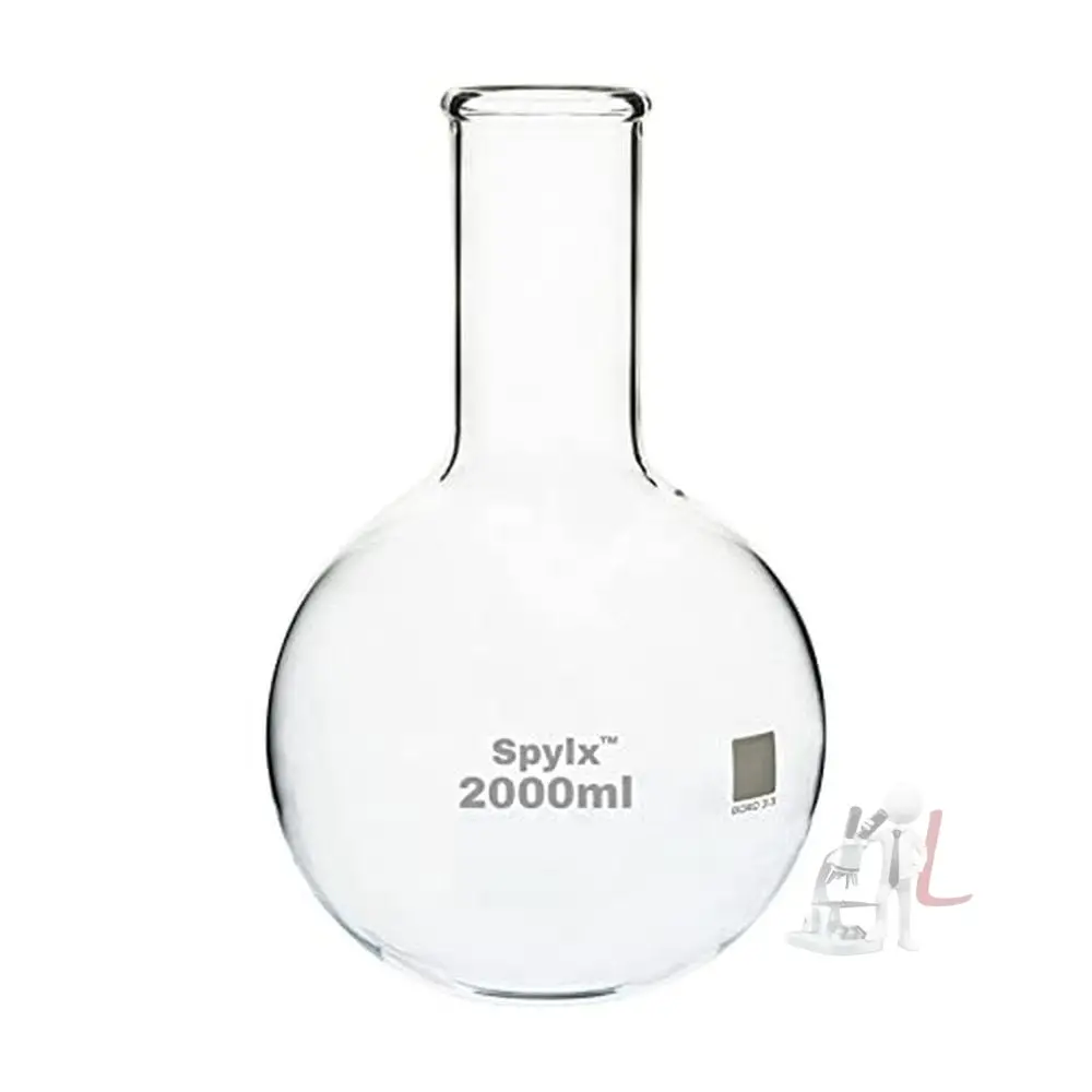 Spylx Long Neck Round Bottom Boiling Flask - Made Of Heavy Borosilicate Glass 2000 Ml 1
