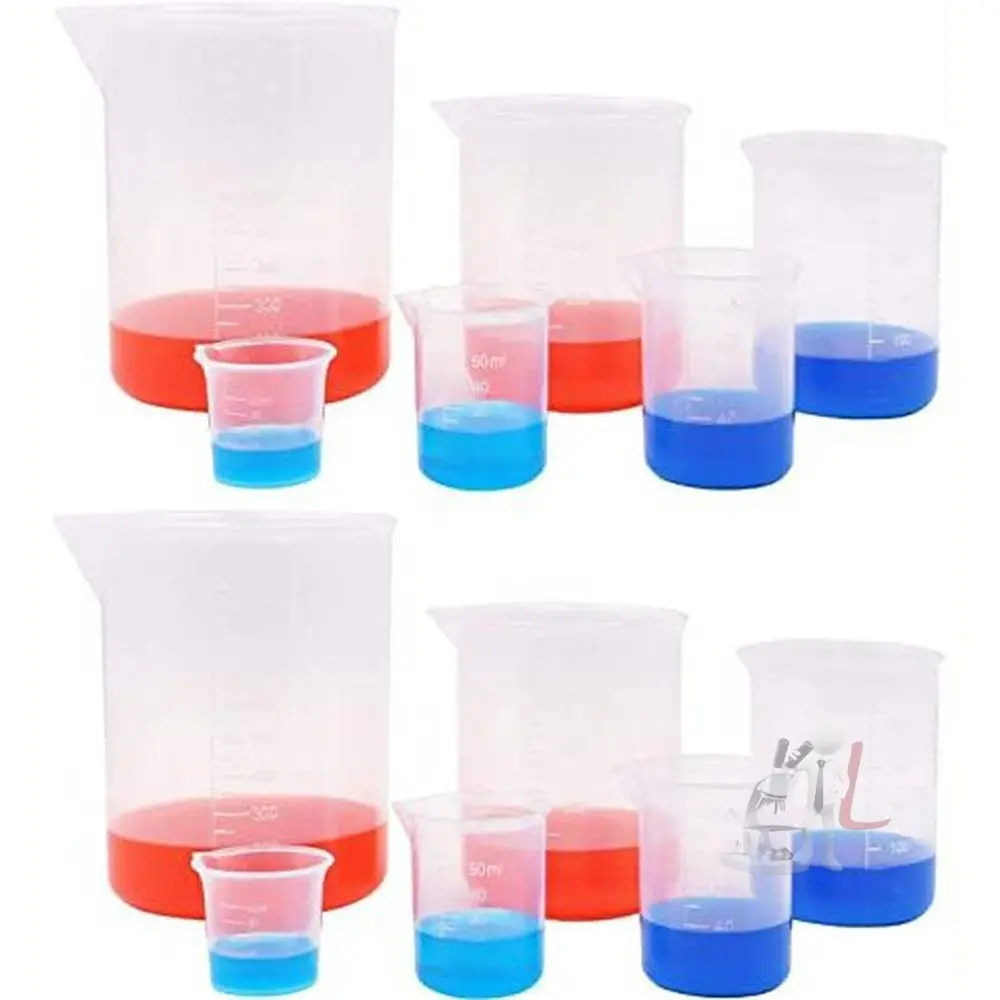 Plastic Beaker Set, 6 Sizes 25Ml 50Ml 100Ml 250Ml 500Ml 1000Ml, 2Pcs For Each Size Graduated Clear Measuring Cup Pack Of 12 Pcs 1