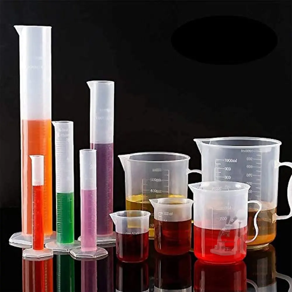 Spylx Plastic Graduated Cylinders & Plastic Beakers,Teenitor 5Pcs Plastic Graduated Cylinders 10Ml 25Ml 50Ml 100Ml 250Ml & 5Pcs Plastic Beakers 50Ml 100Ml 250Ml 500Ml1000ml Clear 10Pcs 1