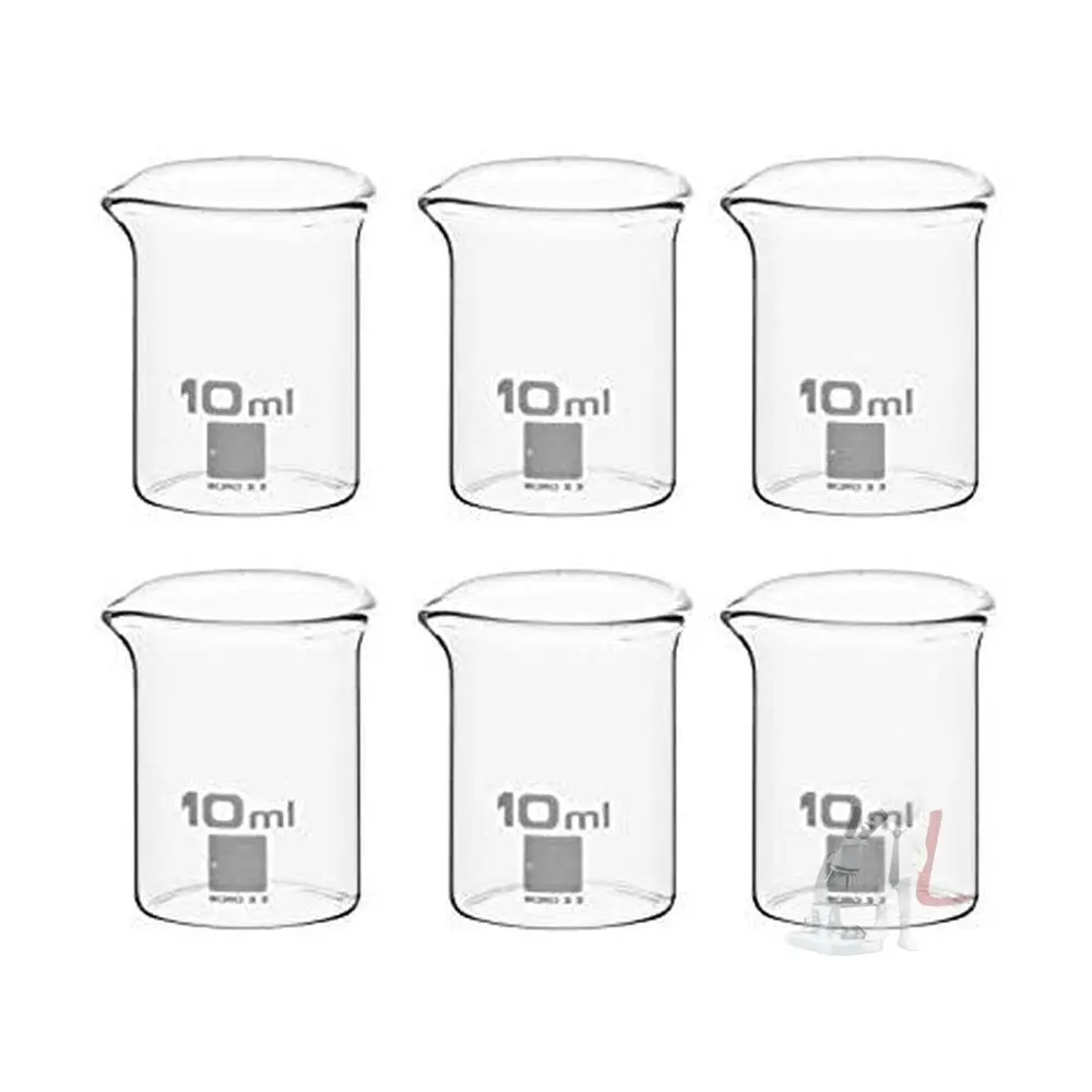 Spylx High Quality Borosilicate 3.3 Glass Beakers - 10 Ml With Graduation Marks, Pack Of 6 1