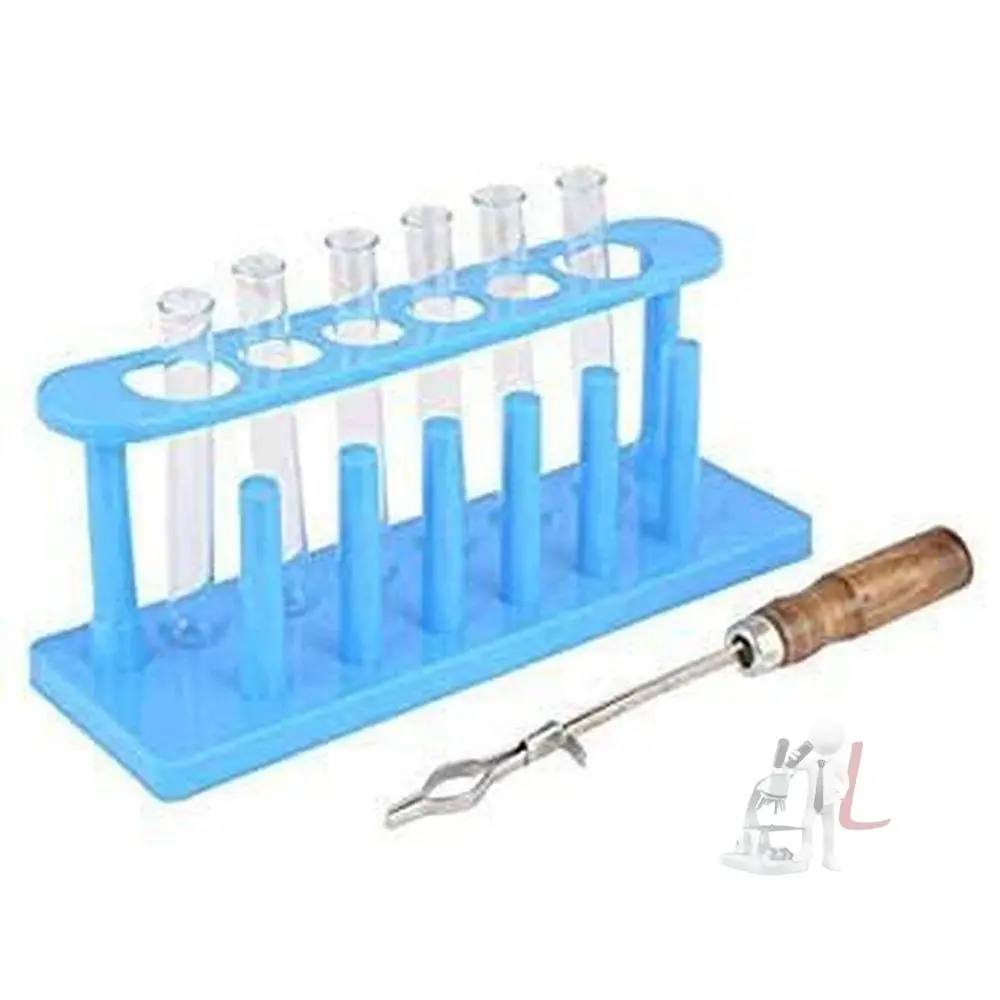 Scifa Borosilicate Glass Test Tube 15X125mm With Test Tube Stand & Test Tube Holder. Combo Pack Of 8 1