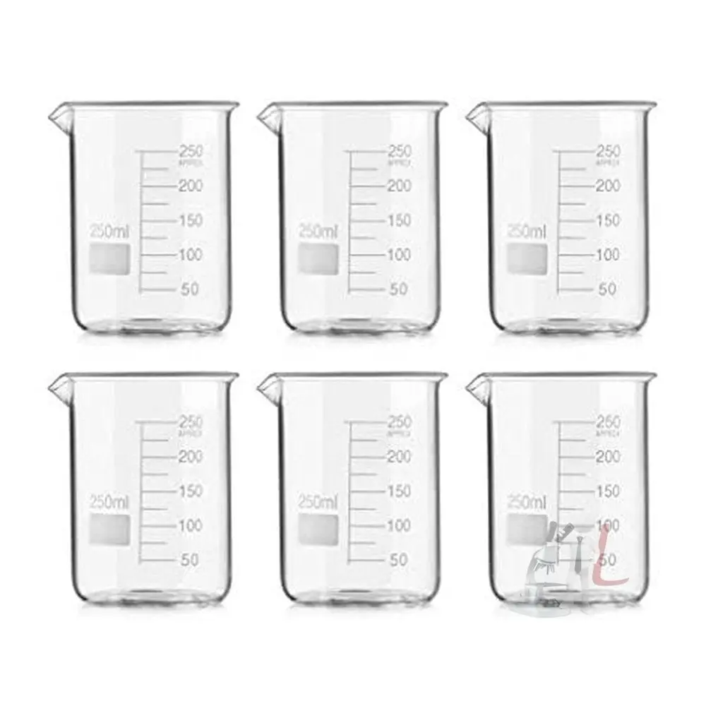 Scifa High Quality Borosilicate 3.3 Glass Beakers - 250 Ml 6 Pcs With Graduation Marks, Pack Of 6 1