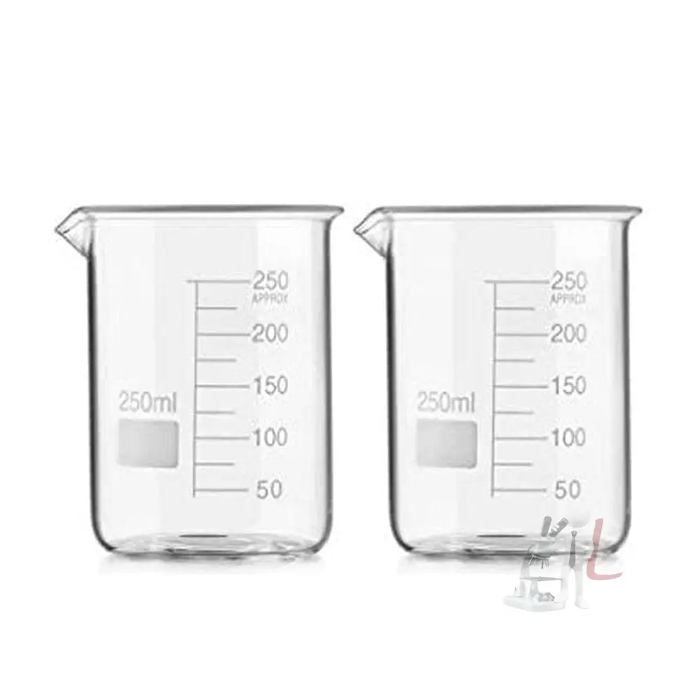 Scifa High Quality Borosilicate 3.3 Glass Beakers With Graduation Marks - 250 Ml, Pack Of 2 1