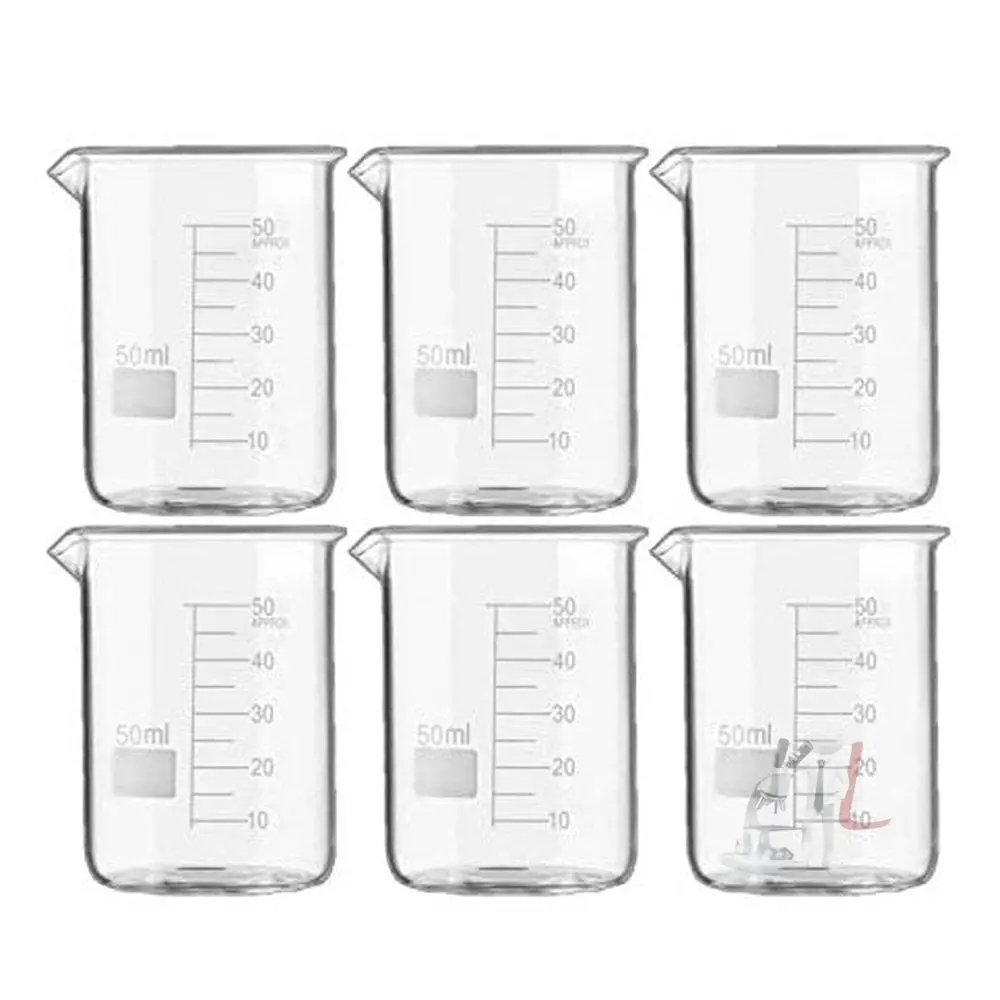 Scifa High Quality Borosilicate 3.3 Glass Beakers - 50 Ml 6 Pcs With Graduation Marks, Pack Of 6 1