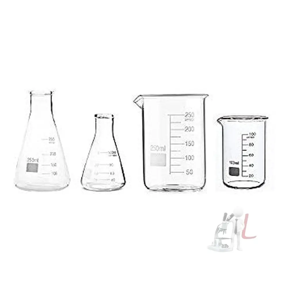Scifa High Quality Borosilicate 3.3 Glass Beakers - 100 Ml, 250 Ml And Conical - 100 Ml, 250 Ml With Rubber Cork & Graduation Marks, Pack Of 4 1