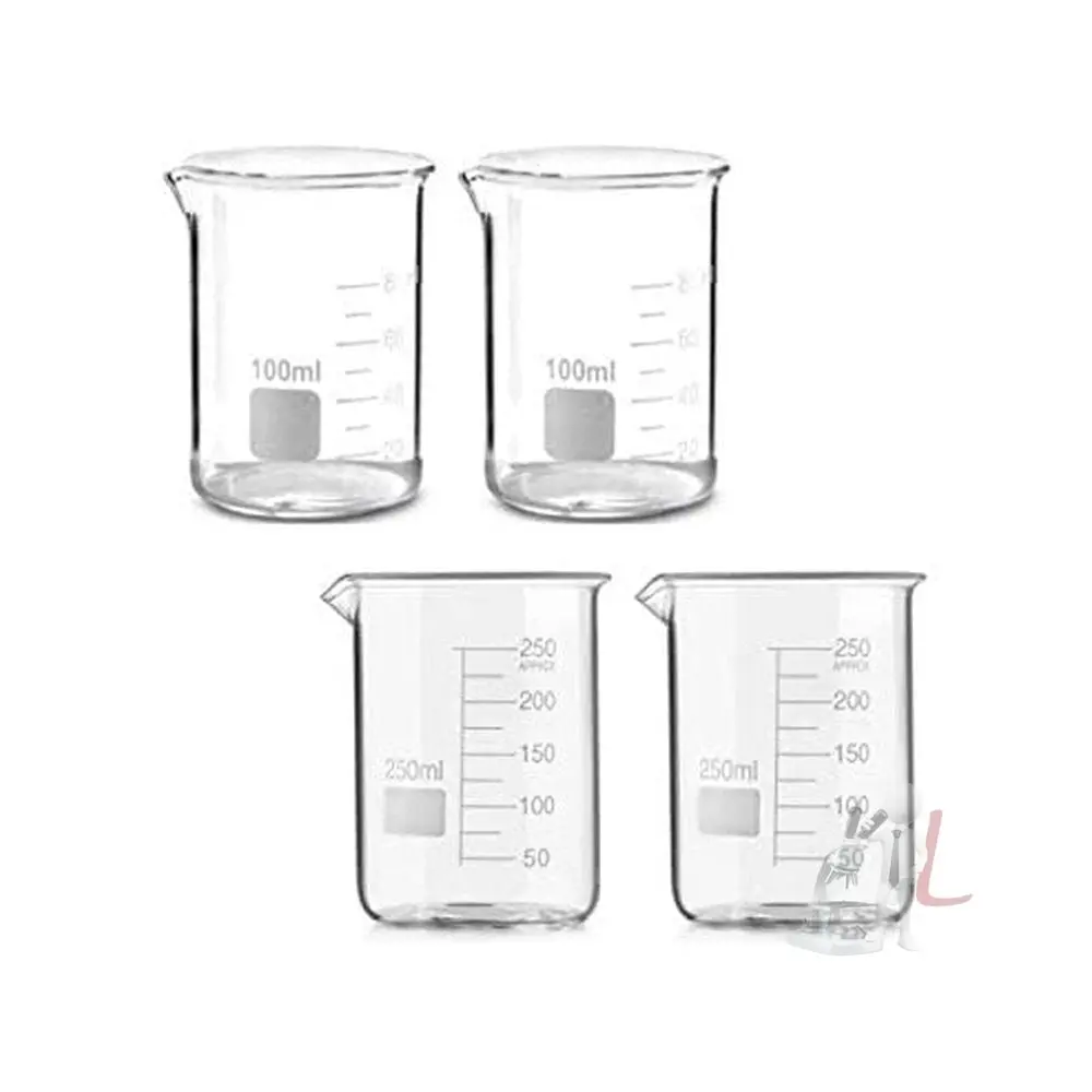 Scifa High Quality Borosilicate 3.3 Glass Beakers - 100 Ml 2 Pcs, 250 Ml 2 Pcs, Pack Of 4 1