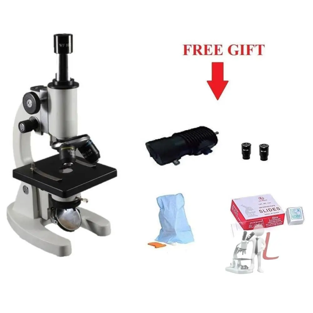 Compound Student Microscope With Led Lamp,50 Blank N Two Prepared Slides Iso 9001:2015 Certified 1