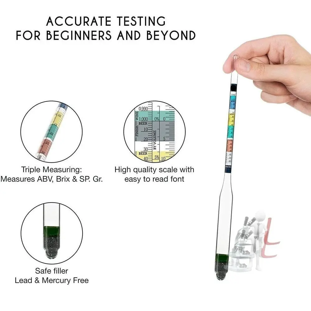 Triple Scale Hydrometer - Specific Gravity Alcohol Abv Tester - For Wine, Beer, Cider, Mead, Sake And Kombucha - Homebrew Fermented Beverages By Laboratory Tested Scale 1